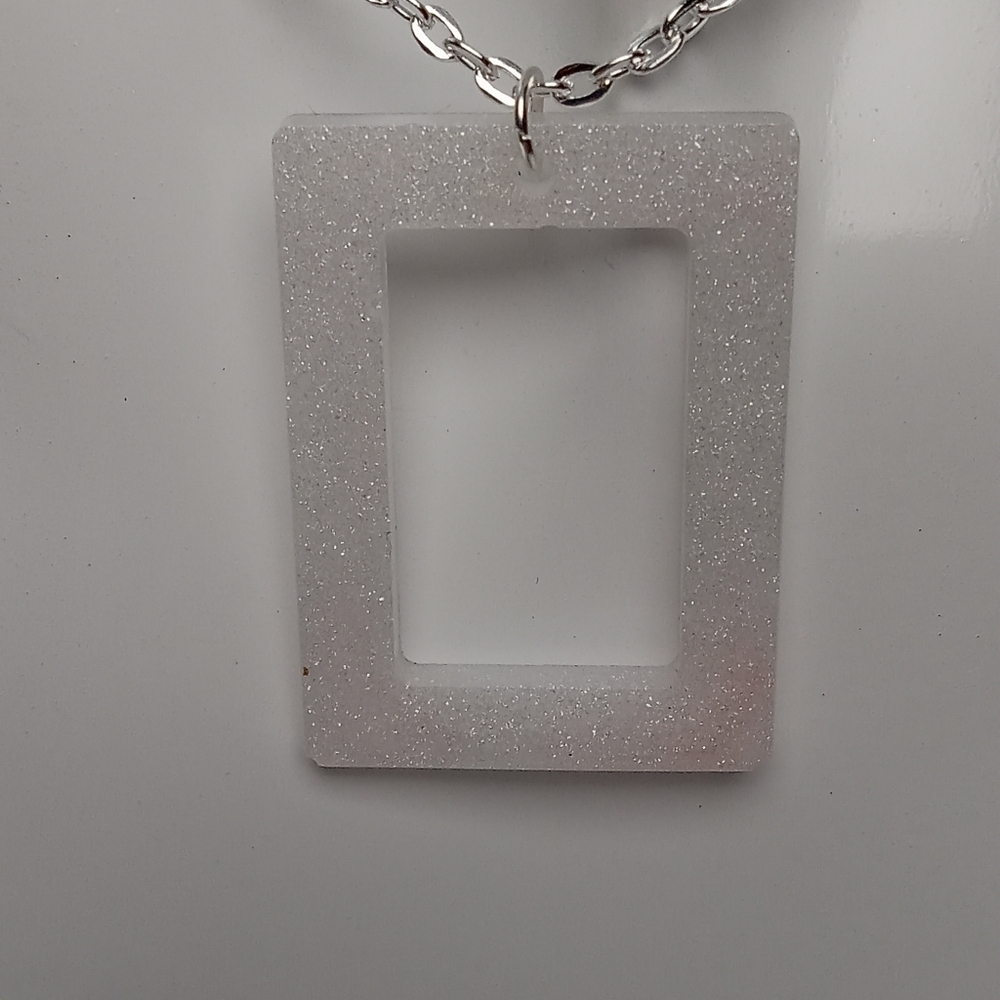 Silver Chain with Glittery White Rectangular Pendant